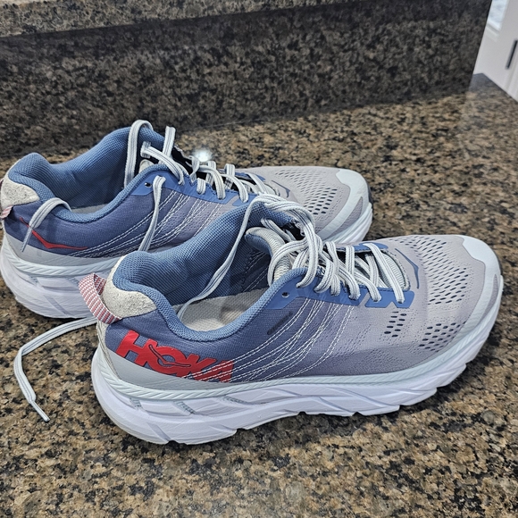 Hoka One One Shoes - Hoka One One Women's Clifton 6 - Blue, Gray, and Red Accents